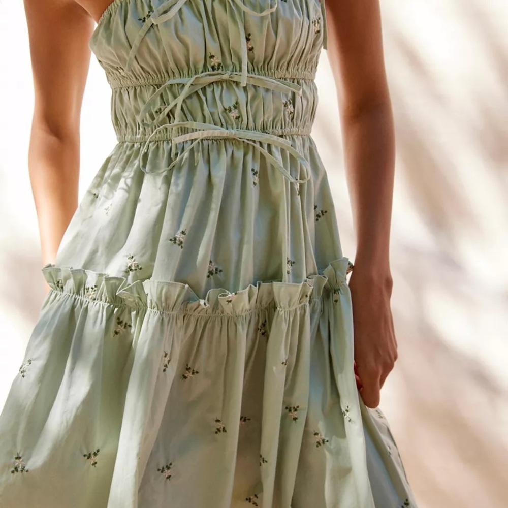 En Saison Mint Green Tiered Midi Dress with Tie Straps - Picture 7 of 7